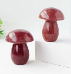Strawberry Quartz Mushroom Carving – A Symbol of Growth, Love & Joy