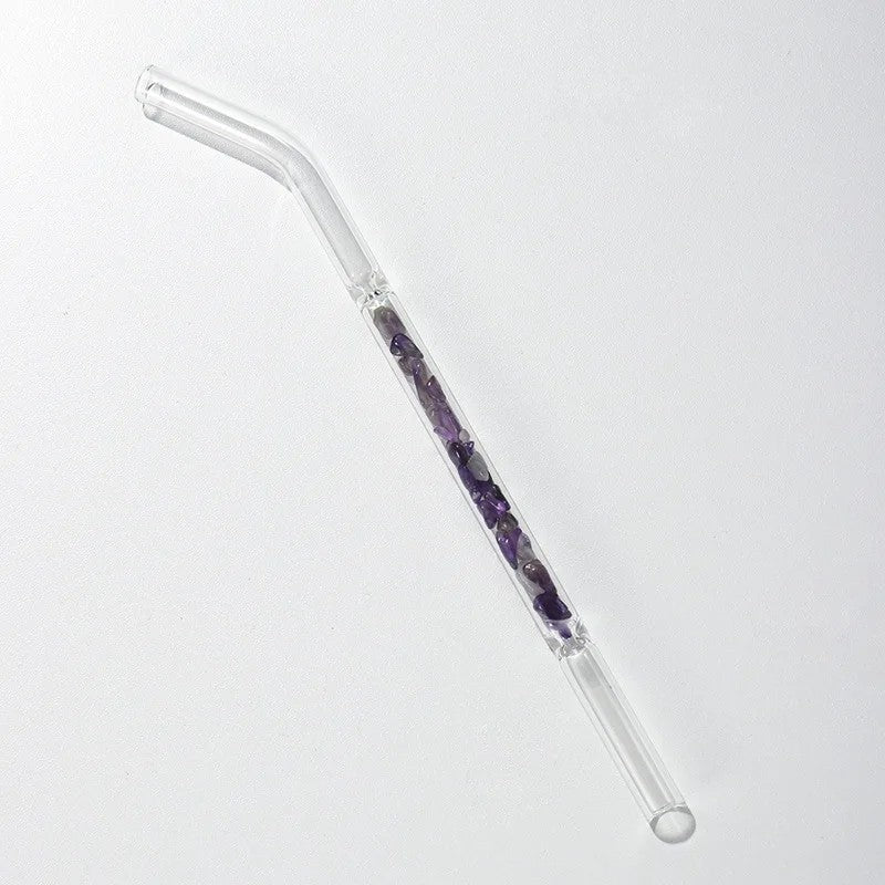 Reusable Glass Drinking Straws with Crystal Chips – Enhance Your Beverages with Healing Energy