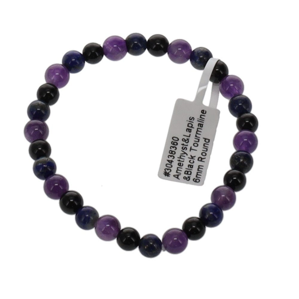 Amethyst, Lapis Lazuli & Black Tourmaline Bracelet – Spiritual Healing, Protection & Inner Peace