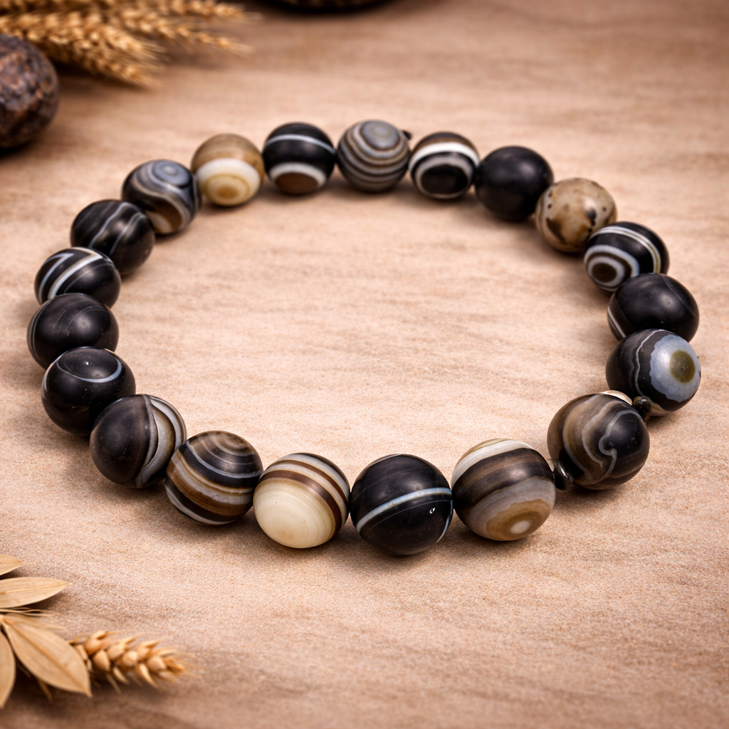 Banded Agate Bracelet (Matt Finish) 8mm – Grounding, Protection & Emotional Stability