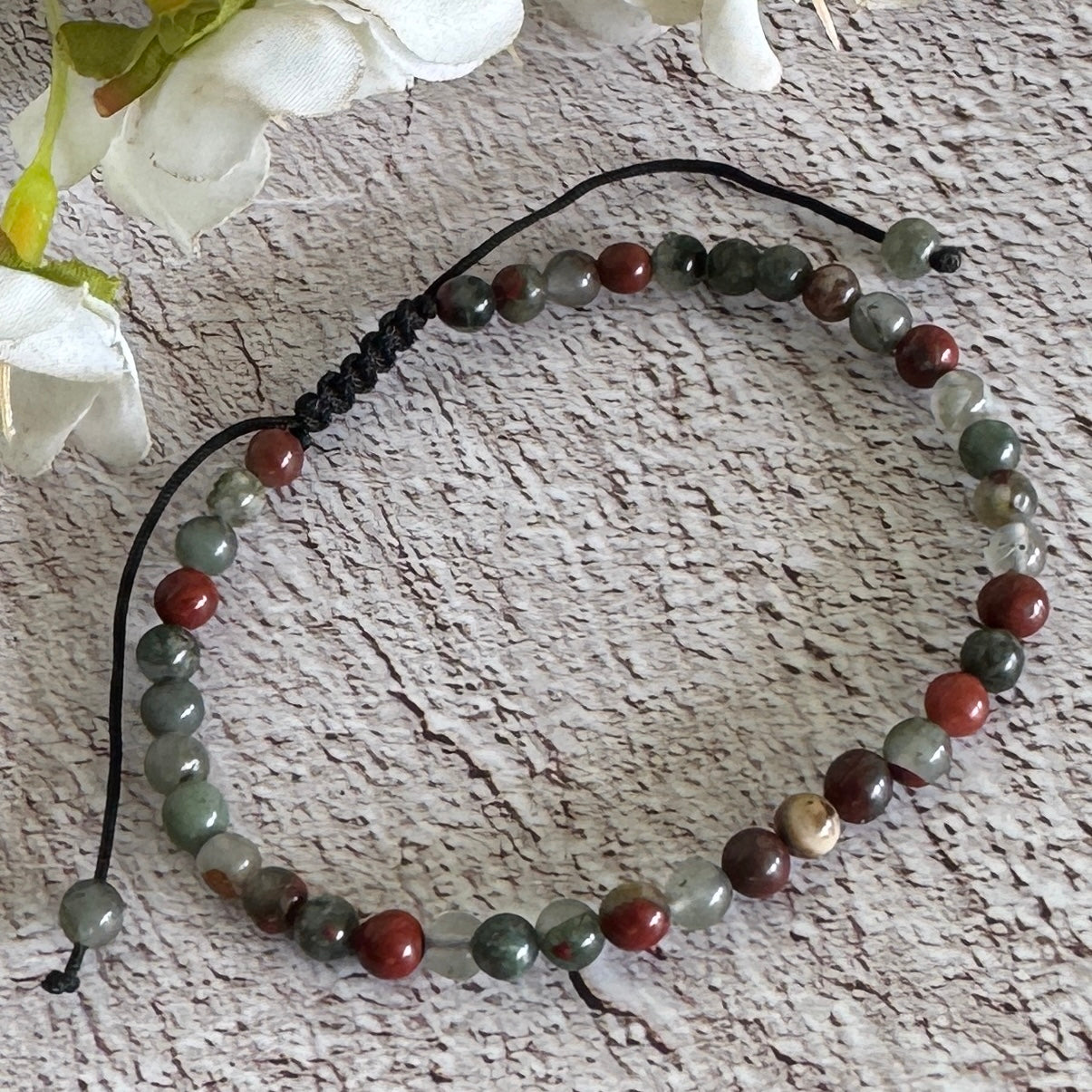 Bloodstone Unisex Adjustable Bracelet 4mm – Courage, Protection & Emotional Healing