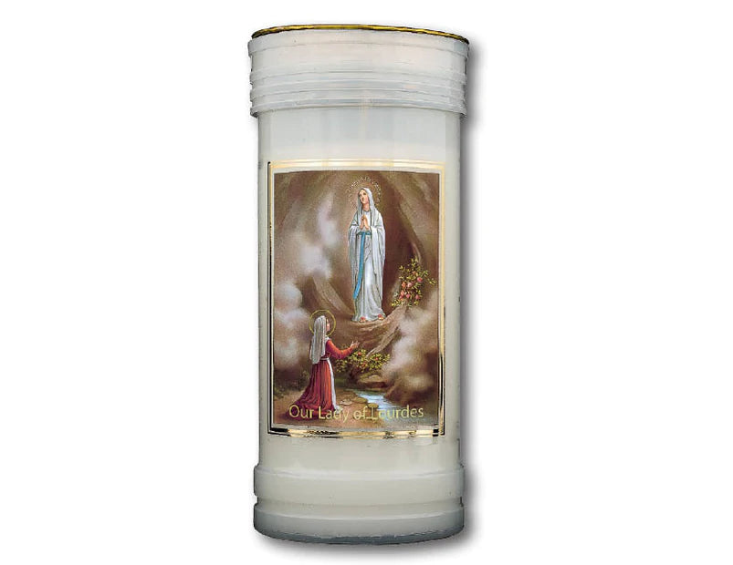 Devotional Candle - Lady O Lourdes 160 X 62mm - Approx 70hr Burn Time