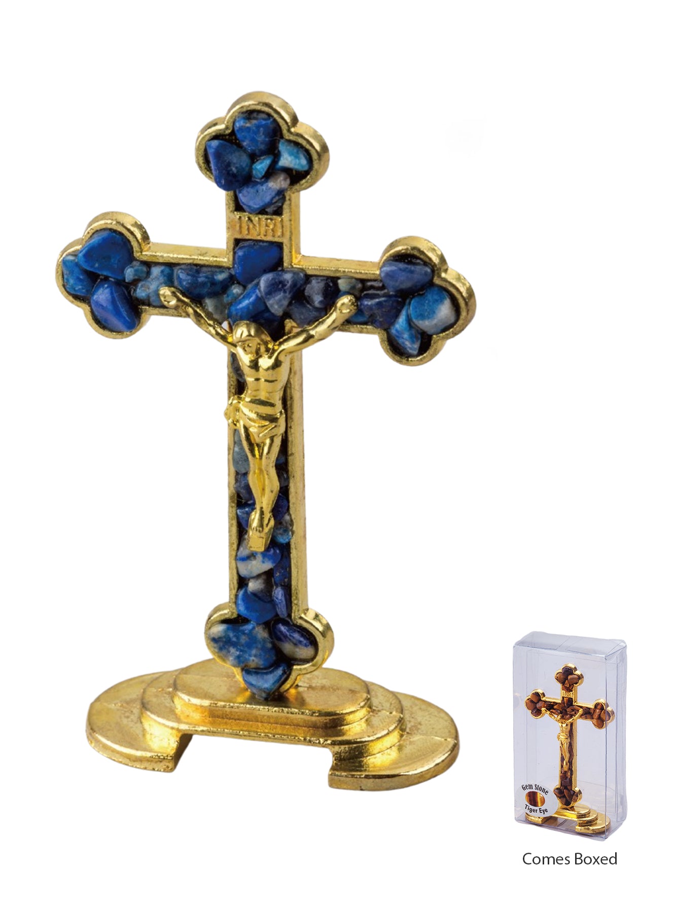 Gemstone Standing Cross with Sodalite Stone - 85 x 45mm