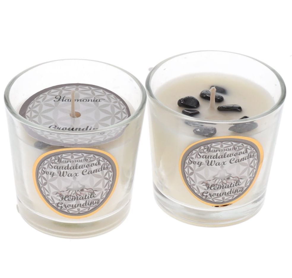 Grounding Hematite & Sandalwood Soy Wax Votive Candle