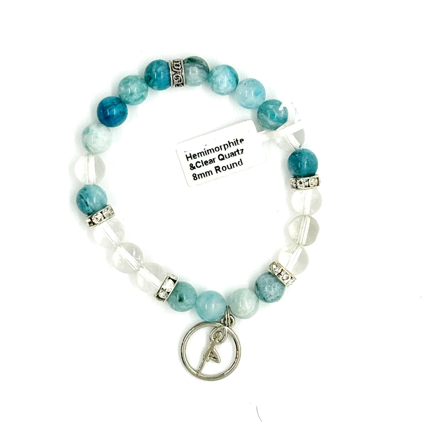 Hemimorphite Bracelet with Yoga Pose Charm - Joy, Emotional Healing & Balance