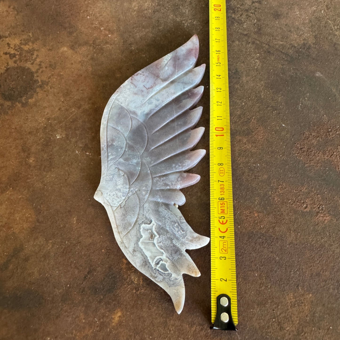 Moss Agate Crystal Wings on Angel Stand – Grounding, Renewal & Spiritual Healing (E)