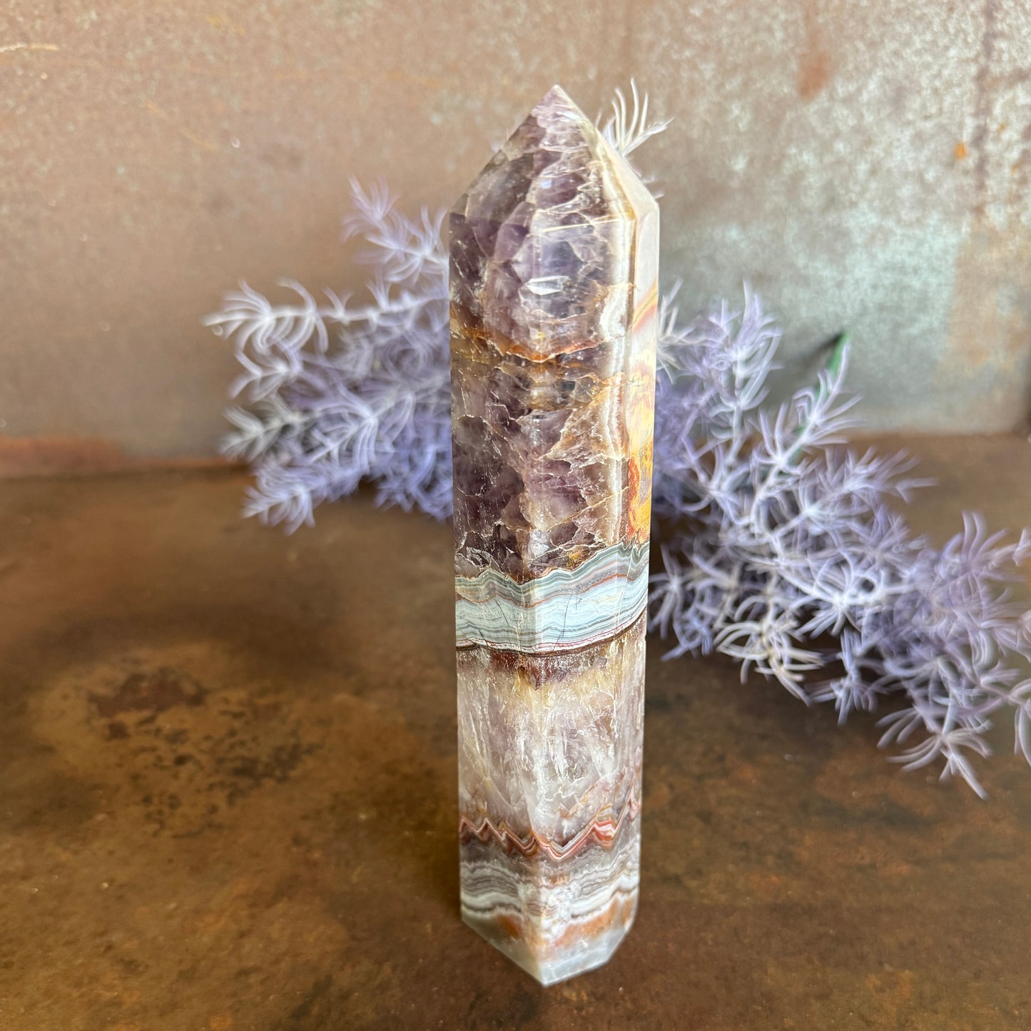Amethyst & Agate Crystal Tower – Spiritual Awakening, Balance & Healing