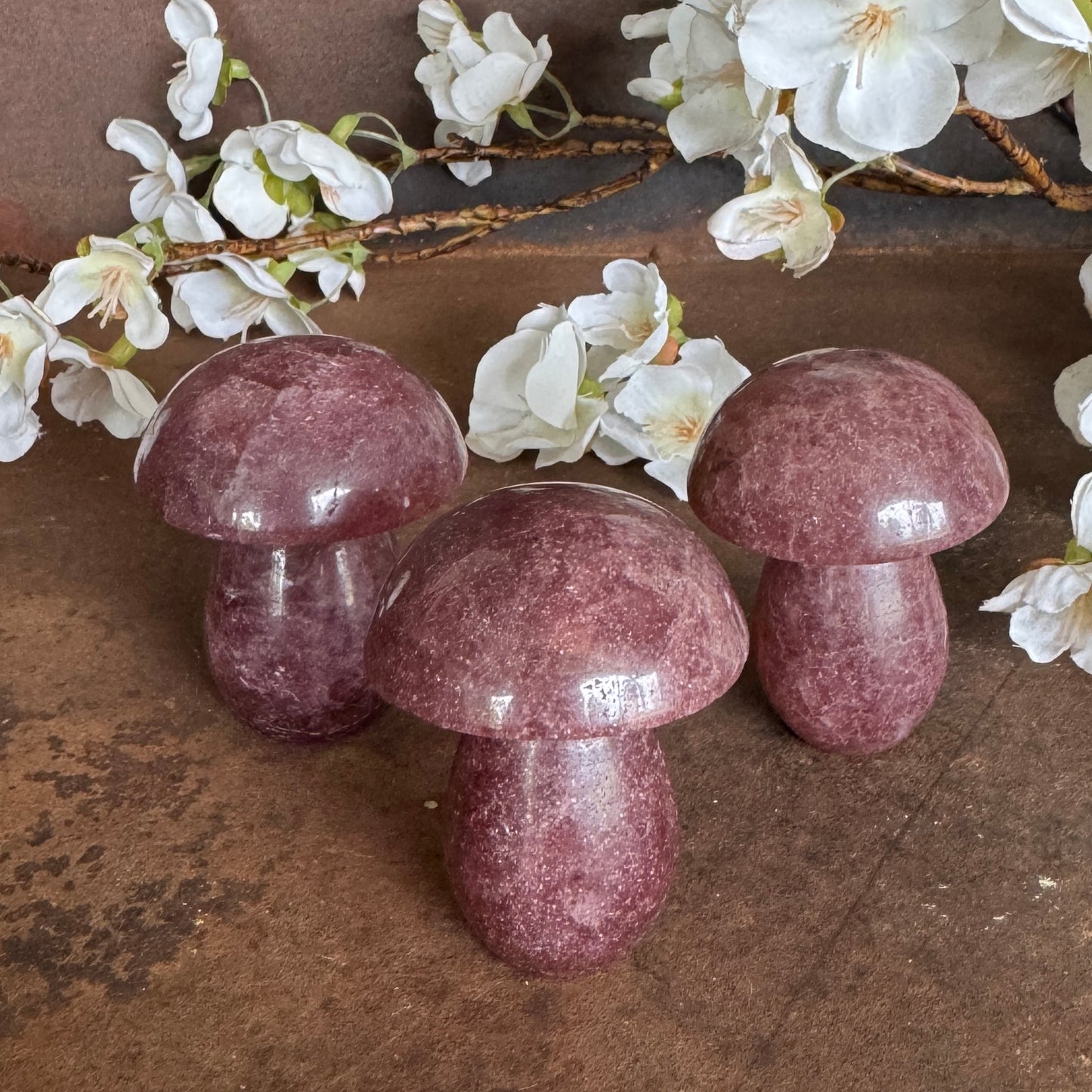 Strawberry Quartz Mushroom Carving – Crystal of Love, Joy & Emotional Healing