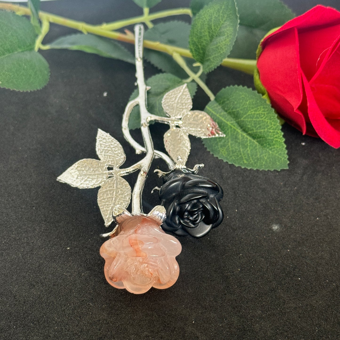 Double Rose Crystals with Stem (20cm overall length)
