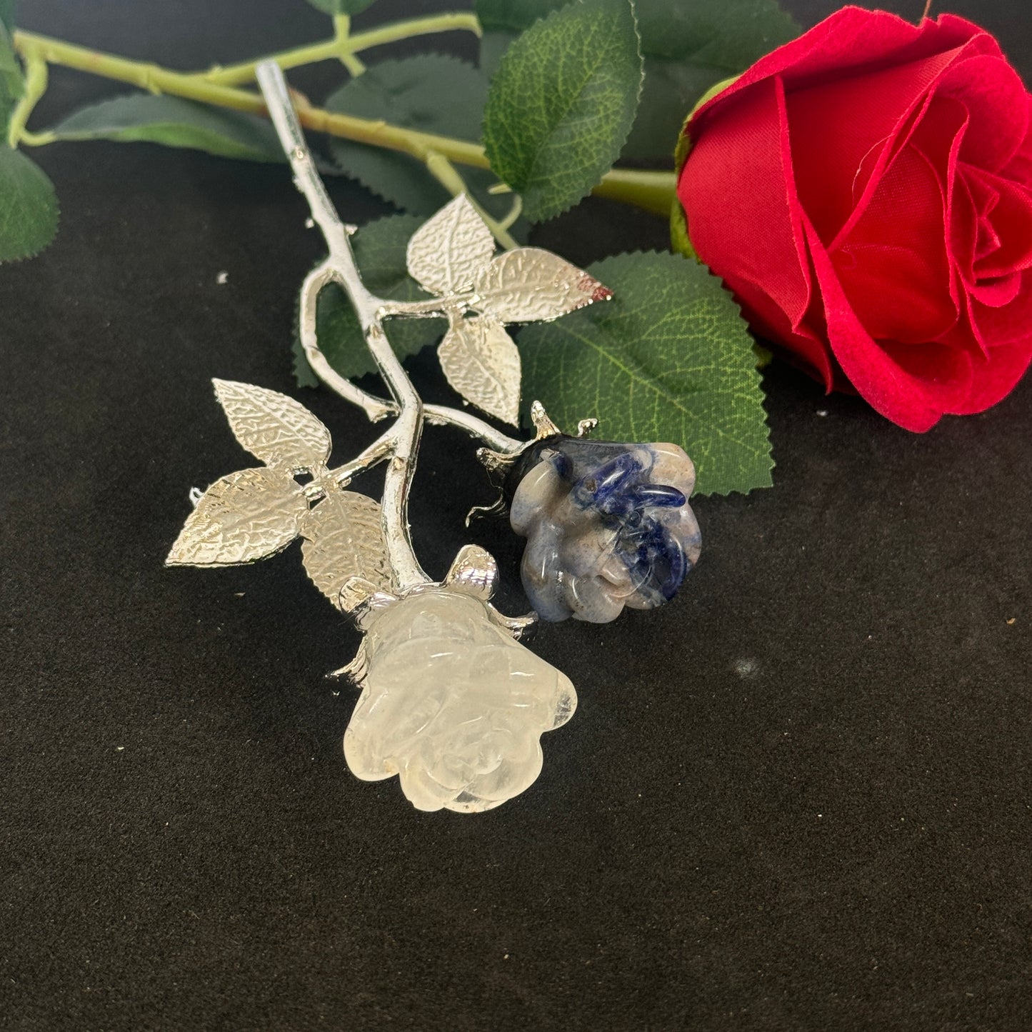 Double Rose Crystals with Stem (20cm overall length)