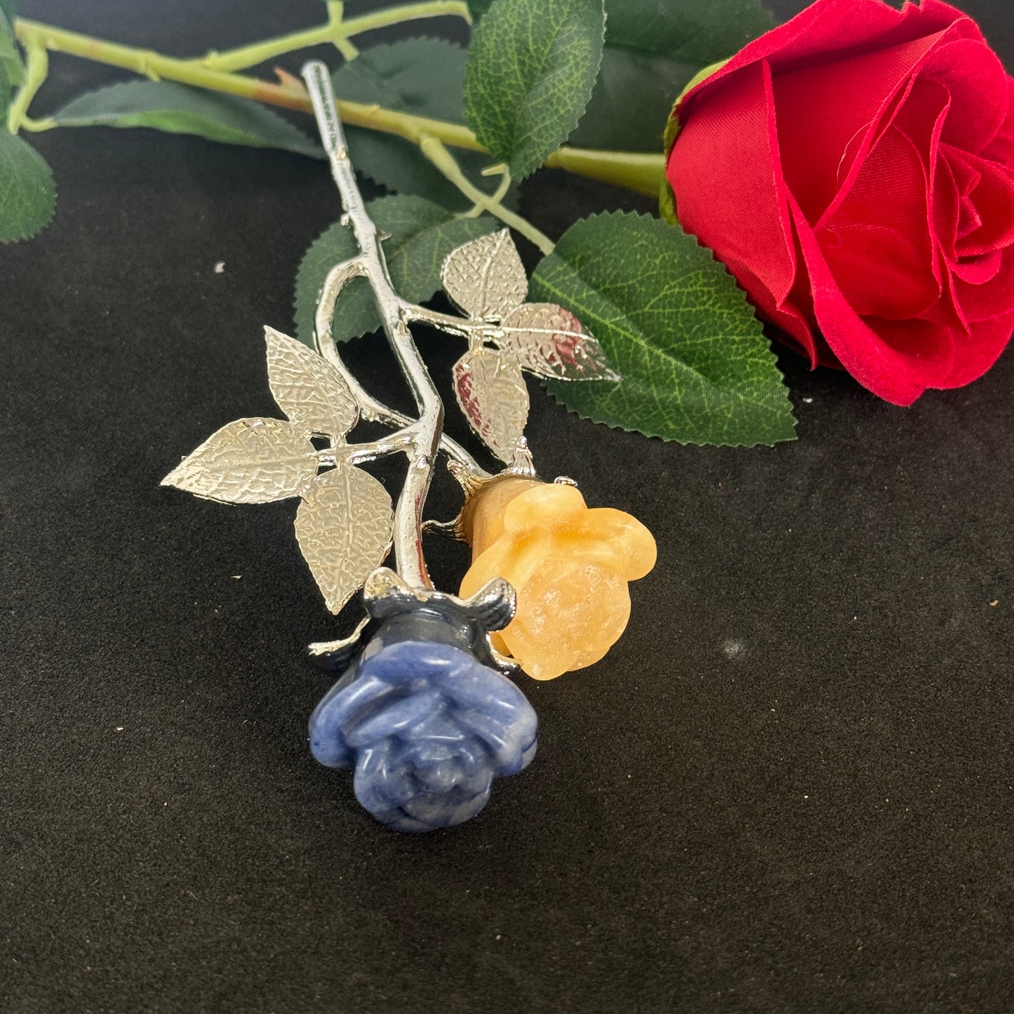 Double Rose Crystals with Stem (20cm overall length)