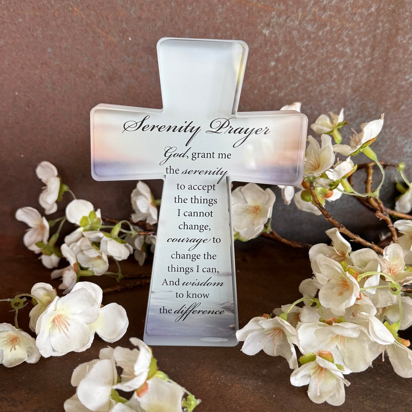 Serenity Prayer Glass Cross – Peace, Faith & Divine Protection Spiritual Home Décor Gift