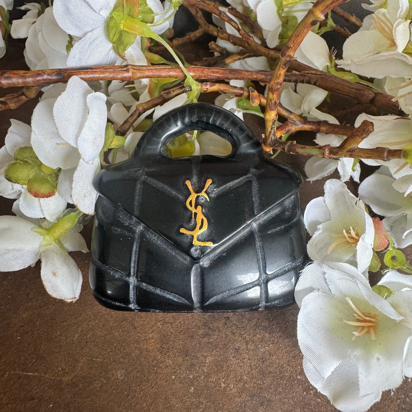 Black Obsidian Crystal Mini Designer Handbag Ornament – Spiritual Protection & Luxury-Inspired Décor