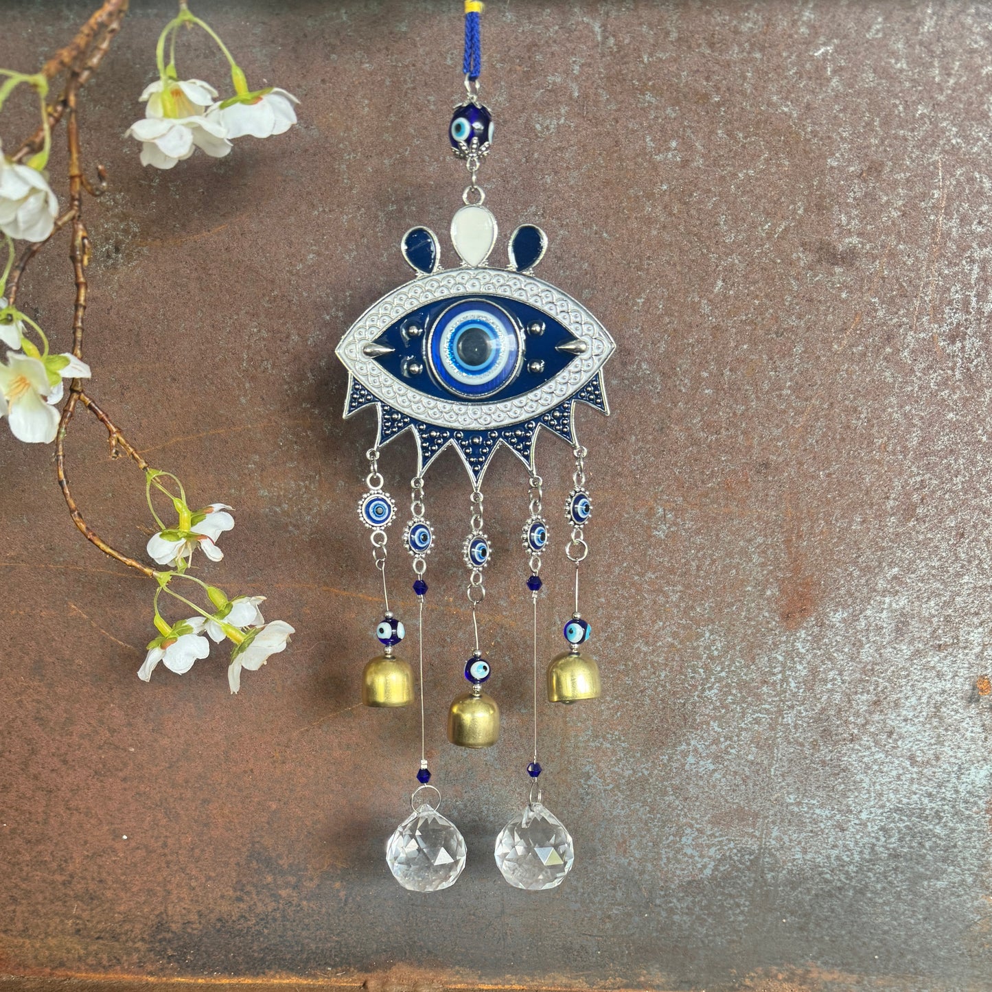 Evil Eye Wind Chime & Crystal Suncatcher – Spiritual Protection, Harmony & Good Fortune