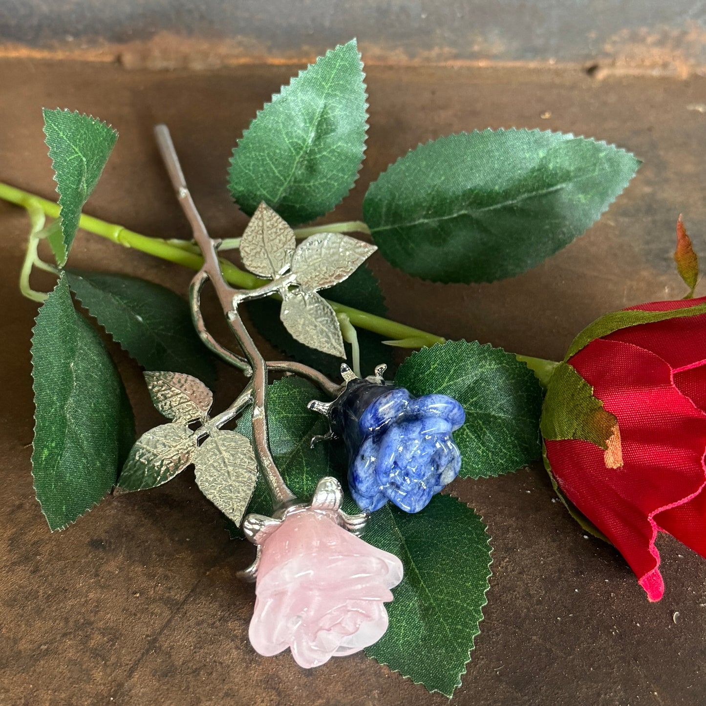 Double Rose Crystals with Stem (20cm overall length)