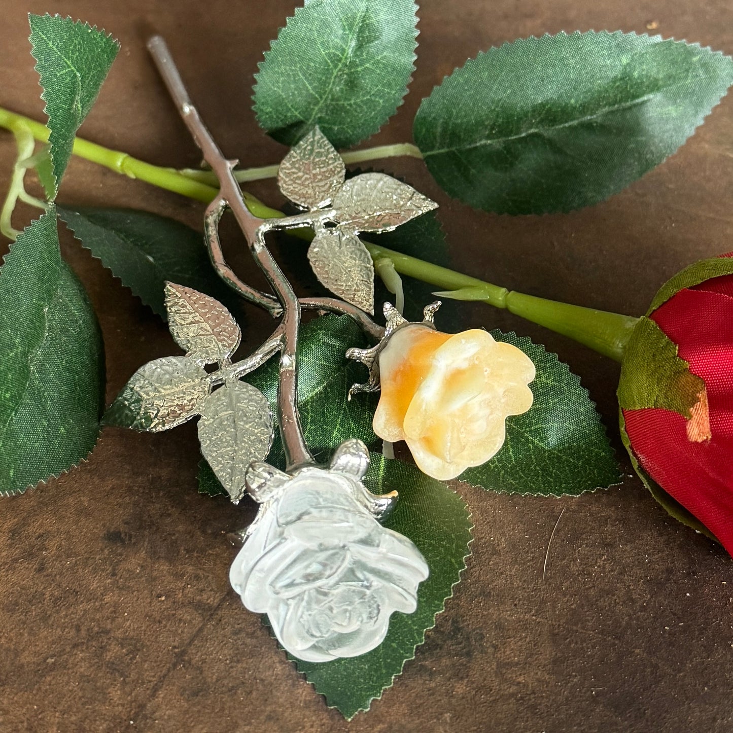 Double Rose Crystals with Stem (20cm overall length)