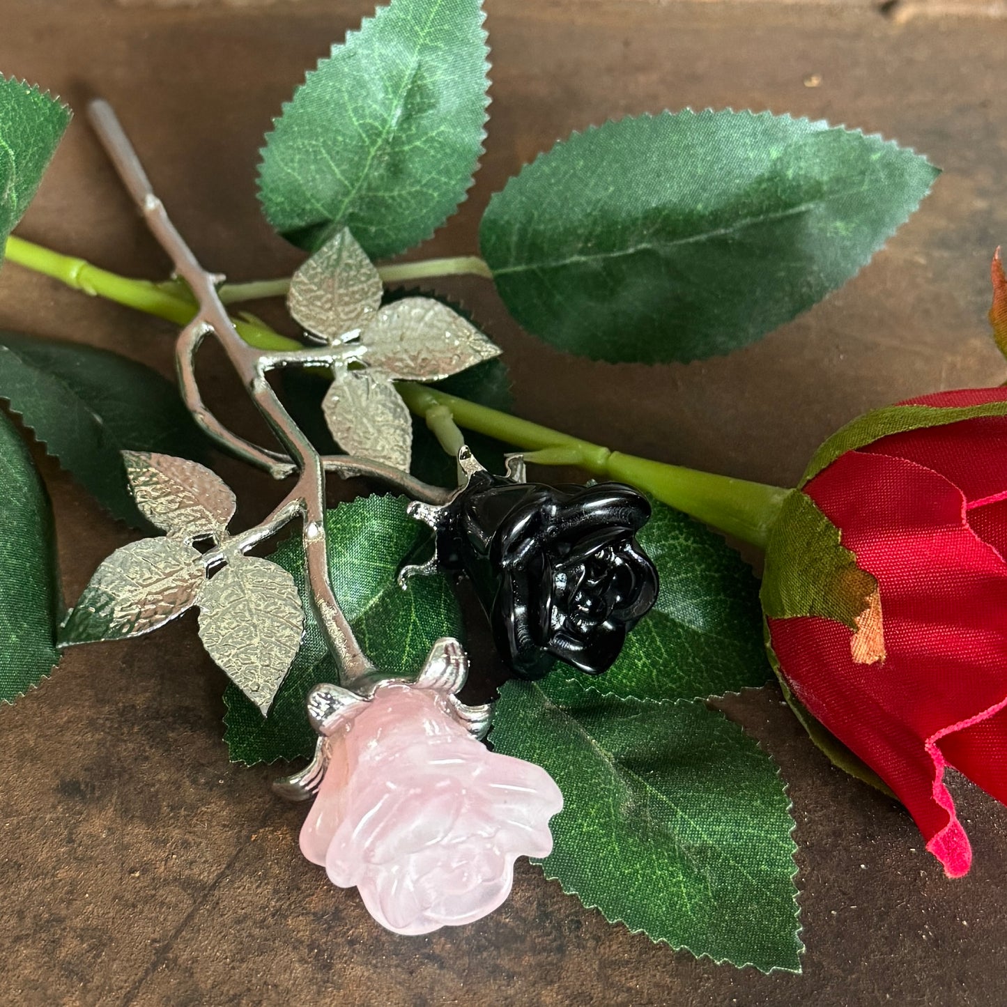 Double Rose Crystals with Stem (20cm overall length)
