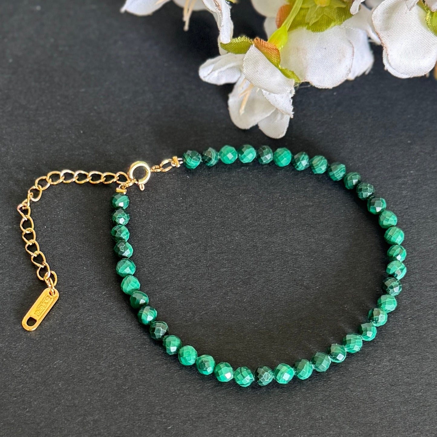 Malachite Faceted Bracelet 4mm with Adjustable Chain