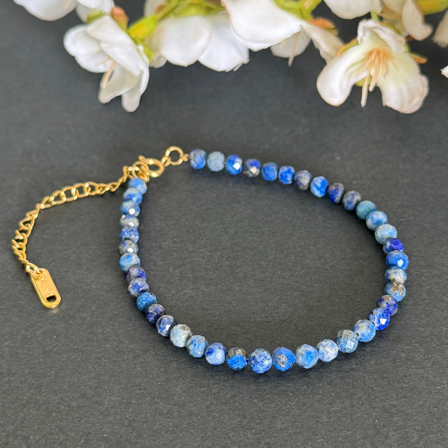 Lapis Lazuli Faceted Bracelet 4mm with Adjustable Chain – Wisdom, Truth & Healing