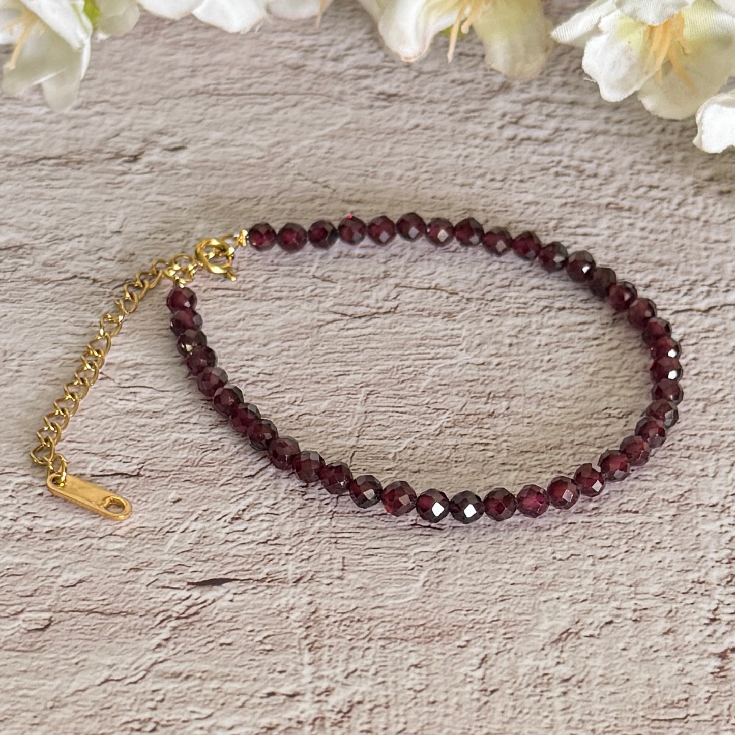 Garnet Faceted Bracelet 4mm with Adjustable Chain