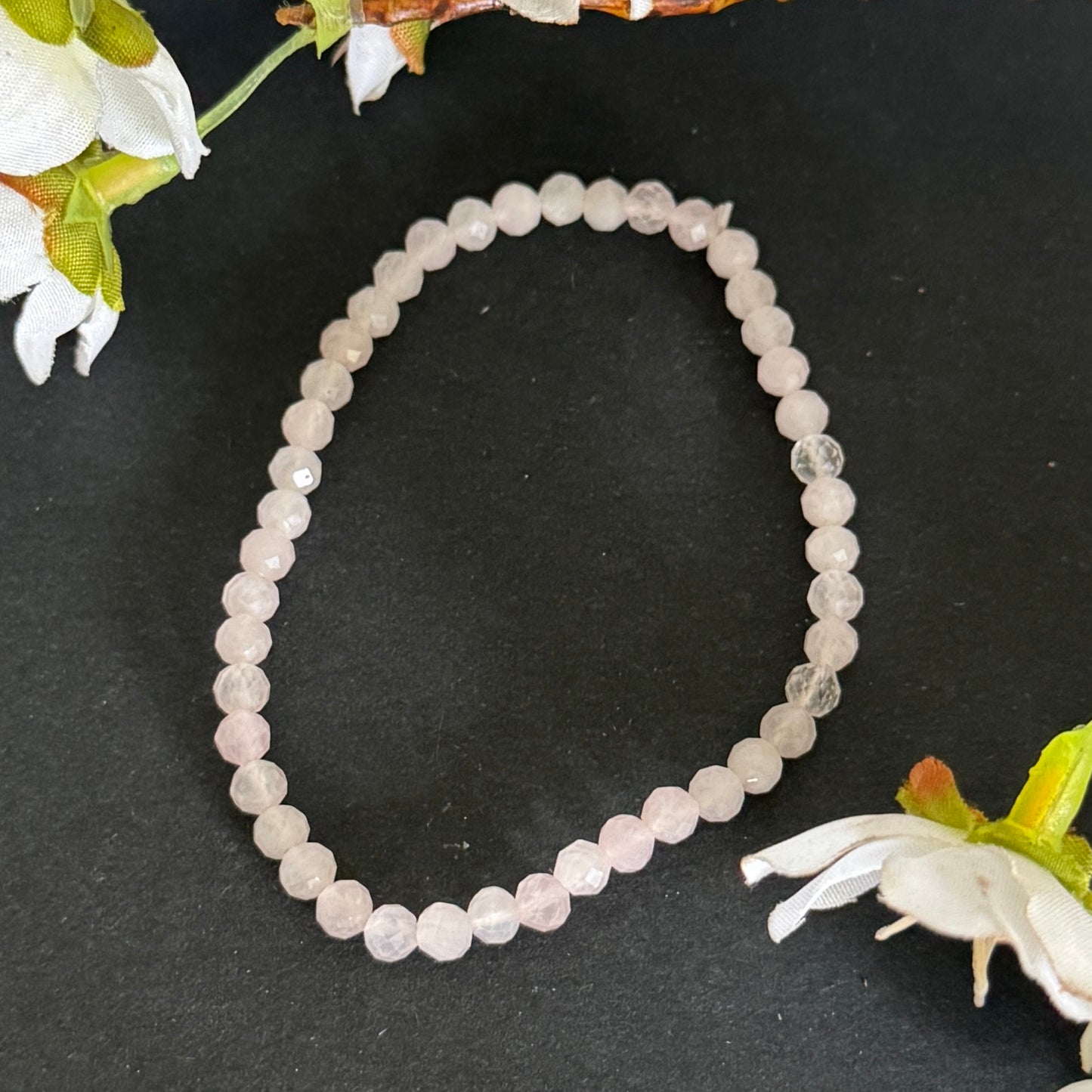 Rose Quartz Faceted Bead Bracelet 4 mm – Love, Healing & Heart Chakra Energy