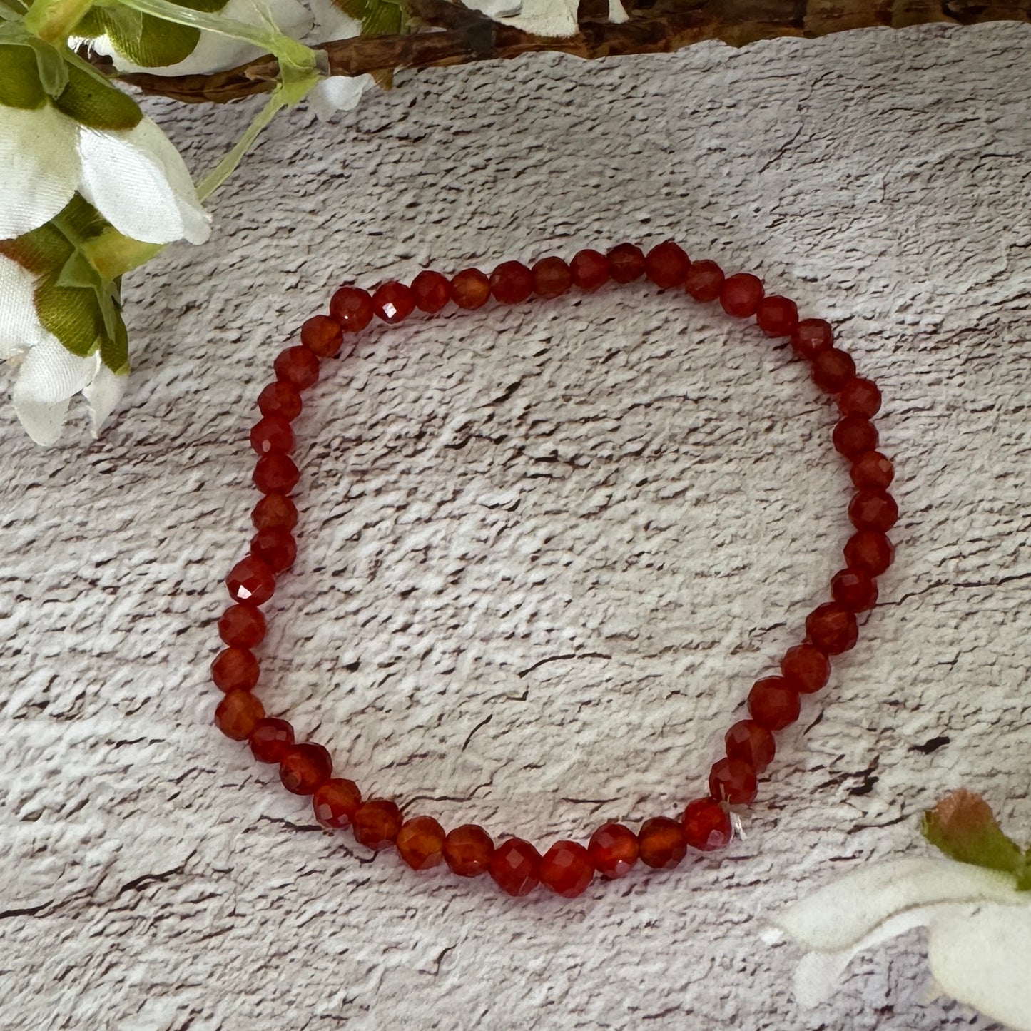 Carnelian Faceted Bead Bracelet 4mm