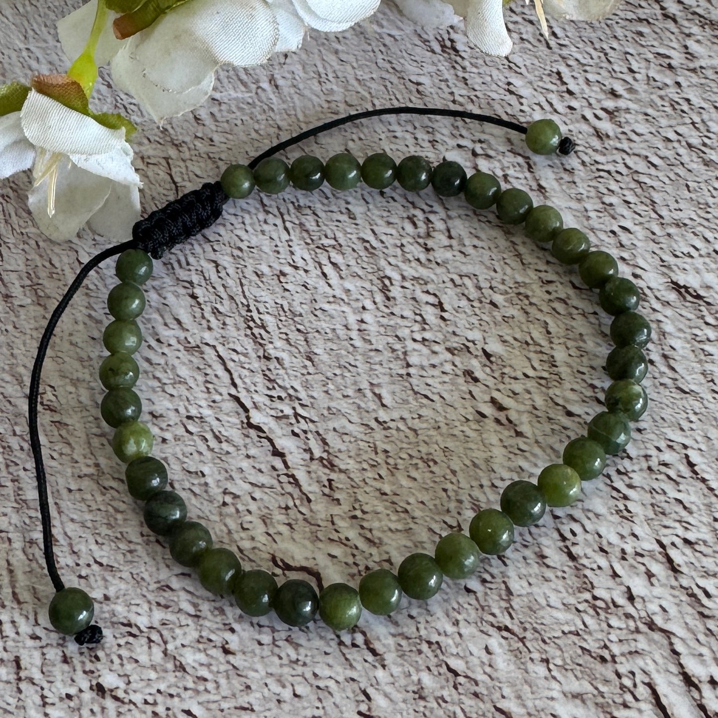 Green Jade Unisex Adjustable Crystal Bracelet 4mm | Prosperity, Emotional Healing & Spiritual Growth