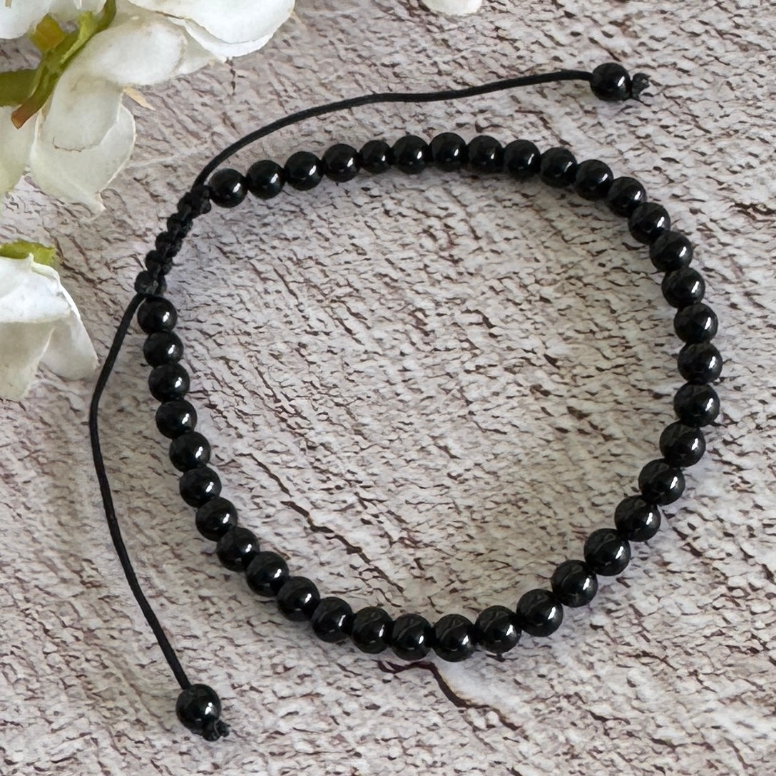Black Onyx Unisex Adjustable Bracelet 4mm – Protection, Strength & Grounding