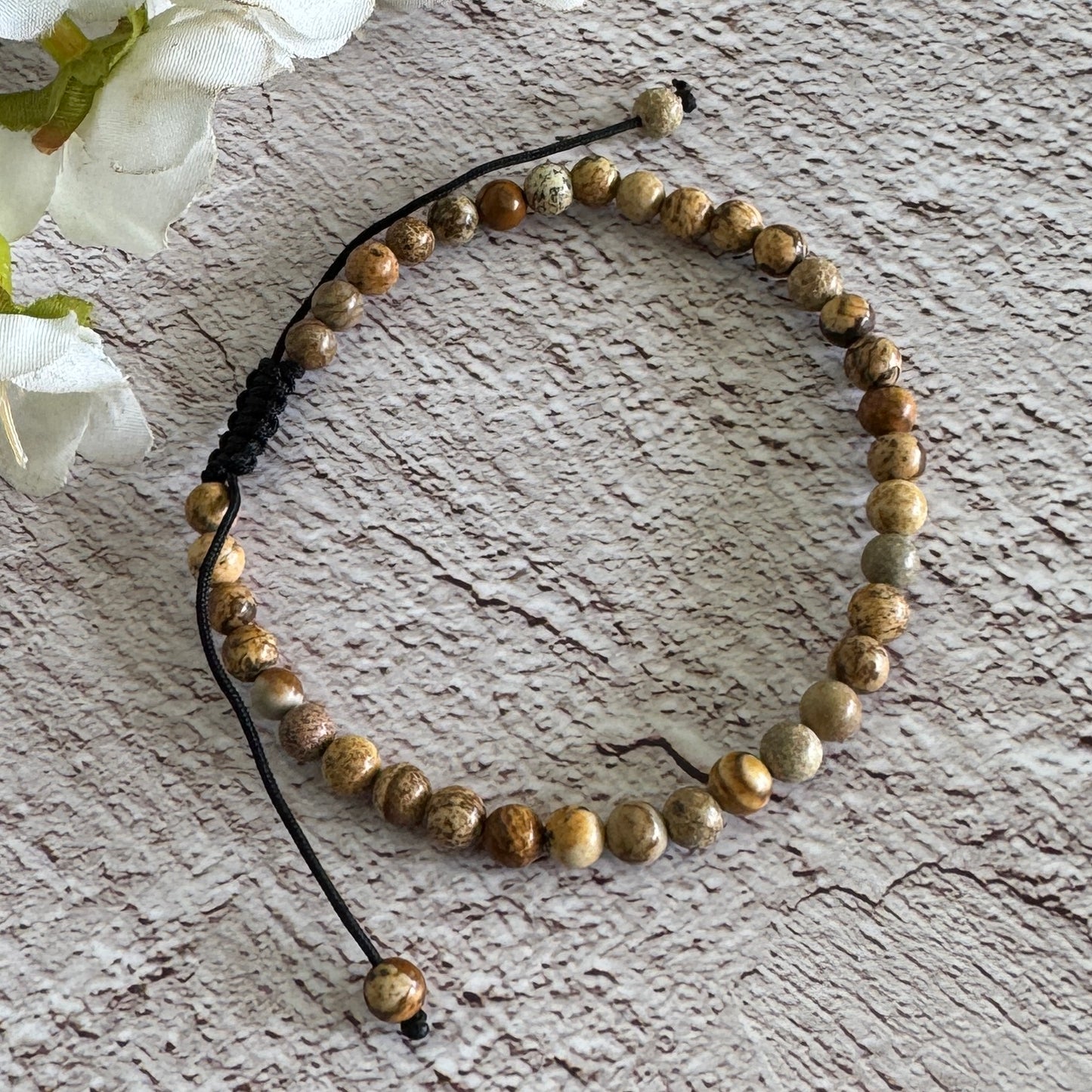 Picture Jasper Unisex Adjustable Bracelet 4mm