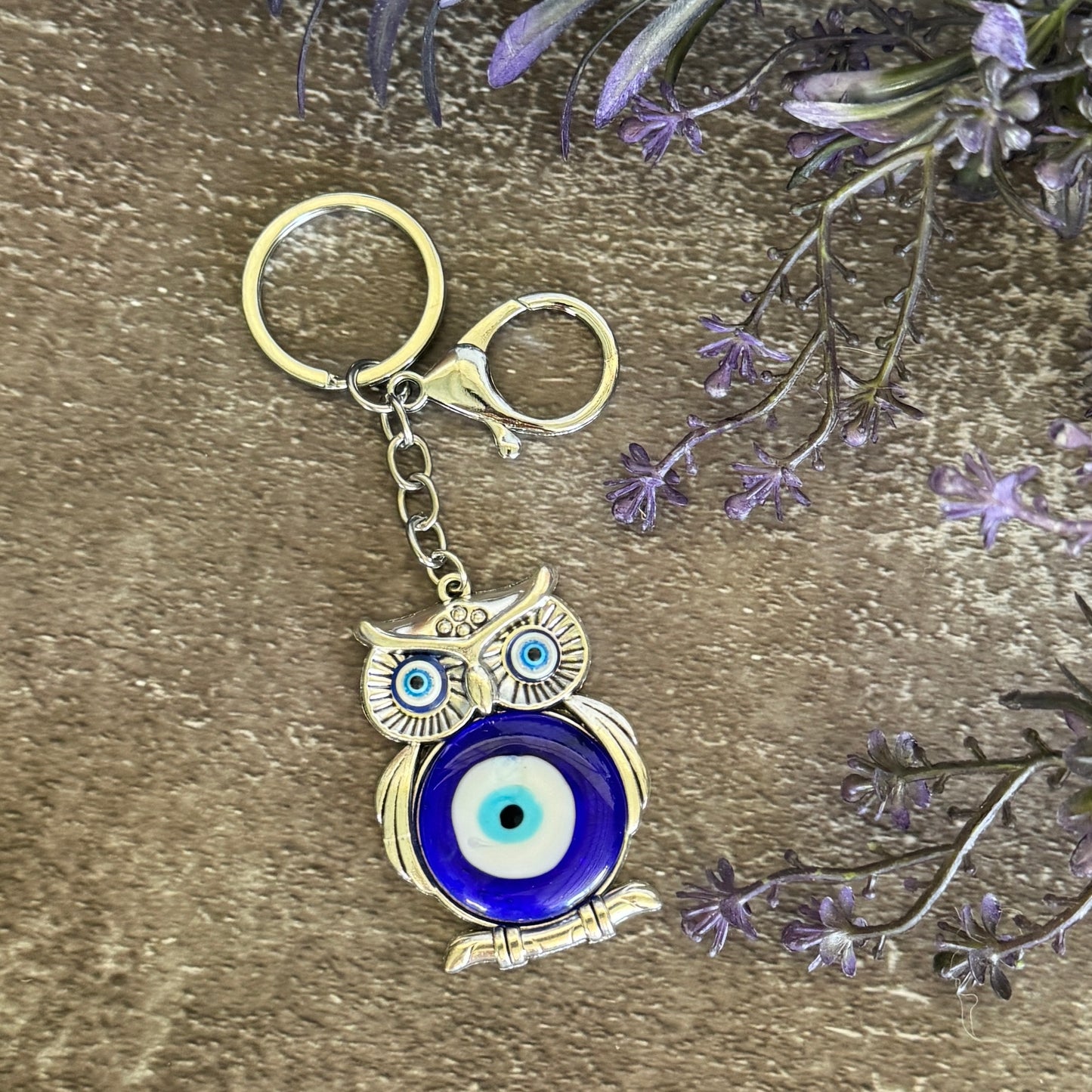 Wise Owl with Evil Eye Keychain