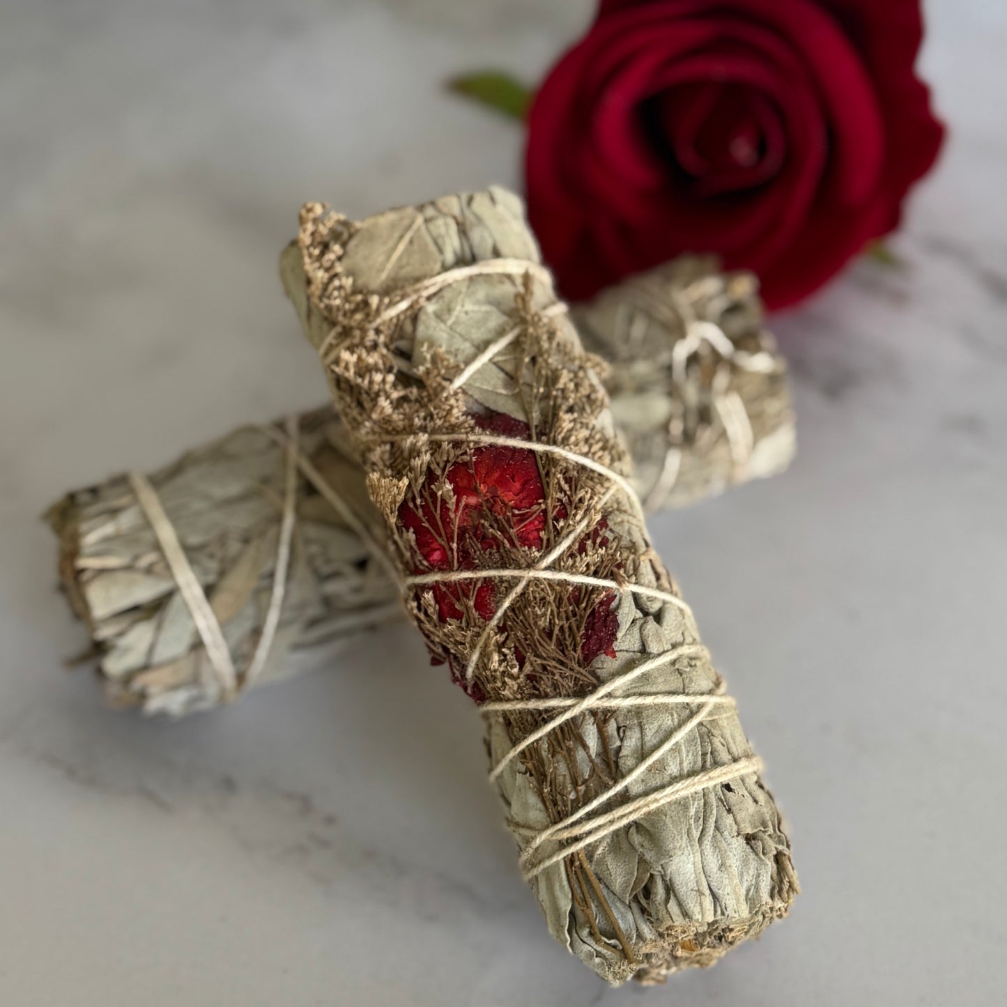 SMUDGE STICK - Love Sage 10cm with Red Flower