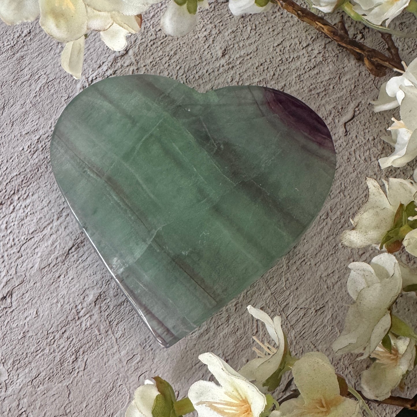 Rainbow Fluorite Heart – Green & Purple Crystal for Balance, Clarity & Protection