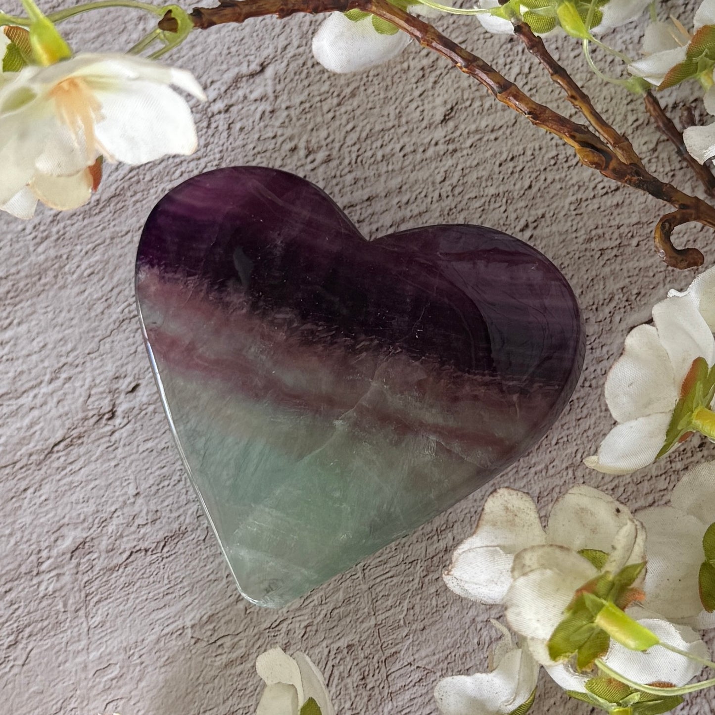 Rainbow Fluorite Heart – Green & Purple Crystal for Balance, Clarity & Protection