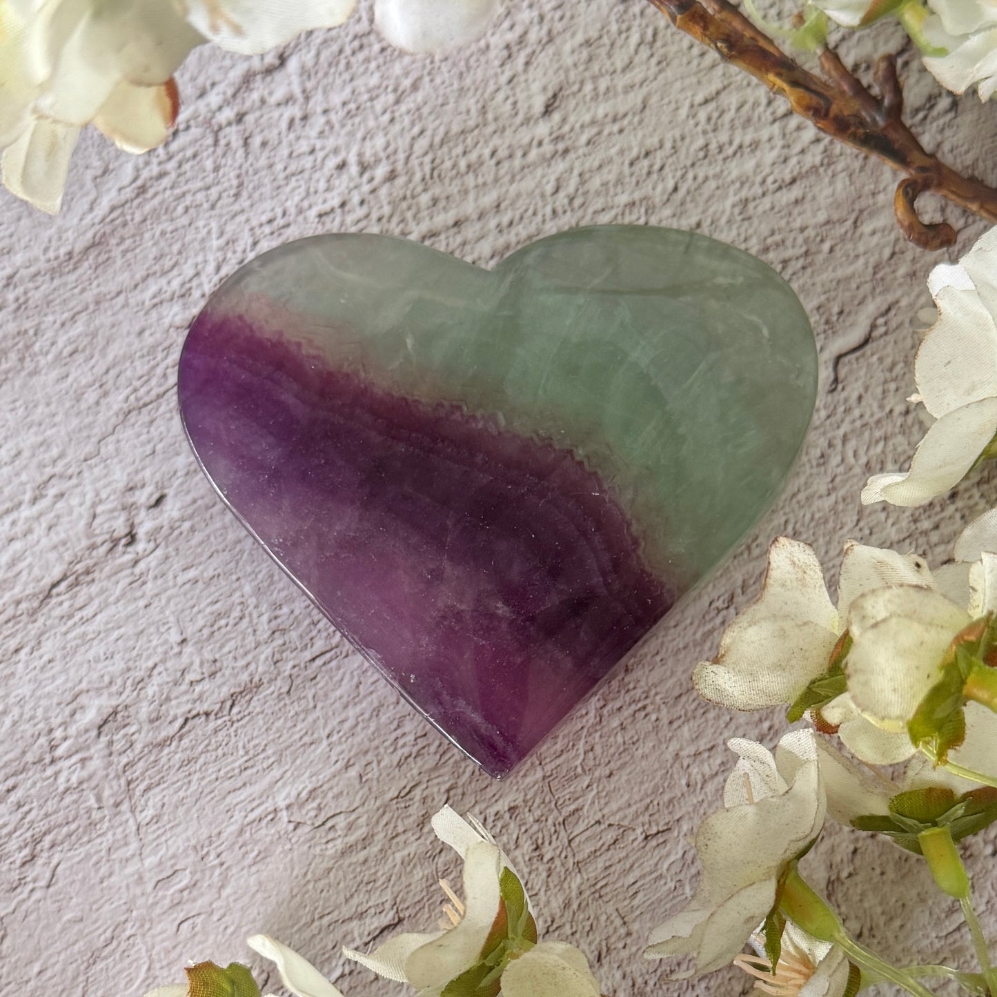 Rainbow Fluorite Heart – Green & Purple Crystal for Balance, Clarity & Protection