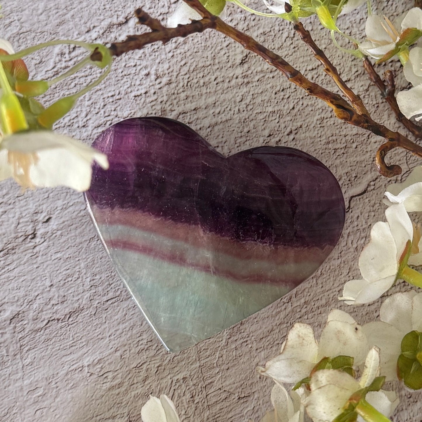Rainbow Fluorite Heart – Green & Purple Crystal for Balance, Clarity & Protection