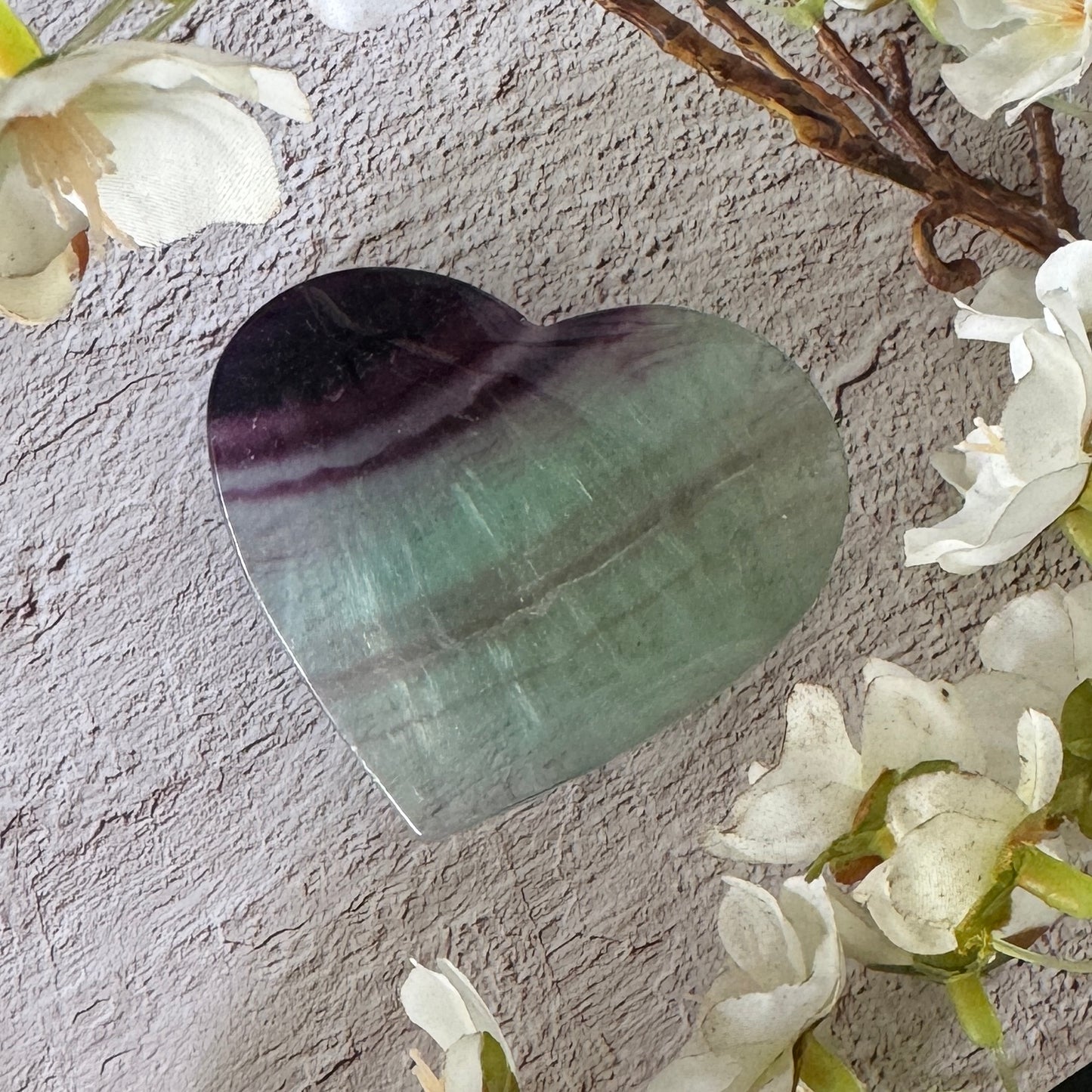Rainbow Fluorite Heart – Green & Purple Crystal for Balance, Clarity & Protection