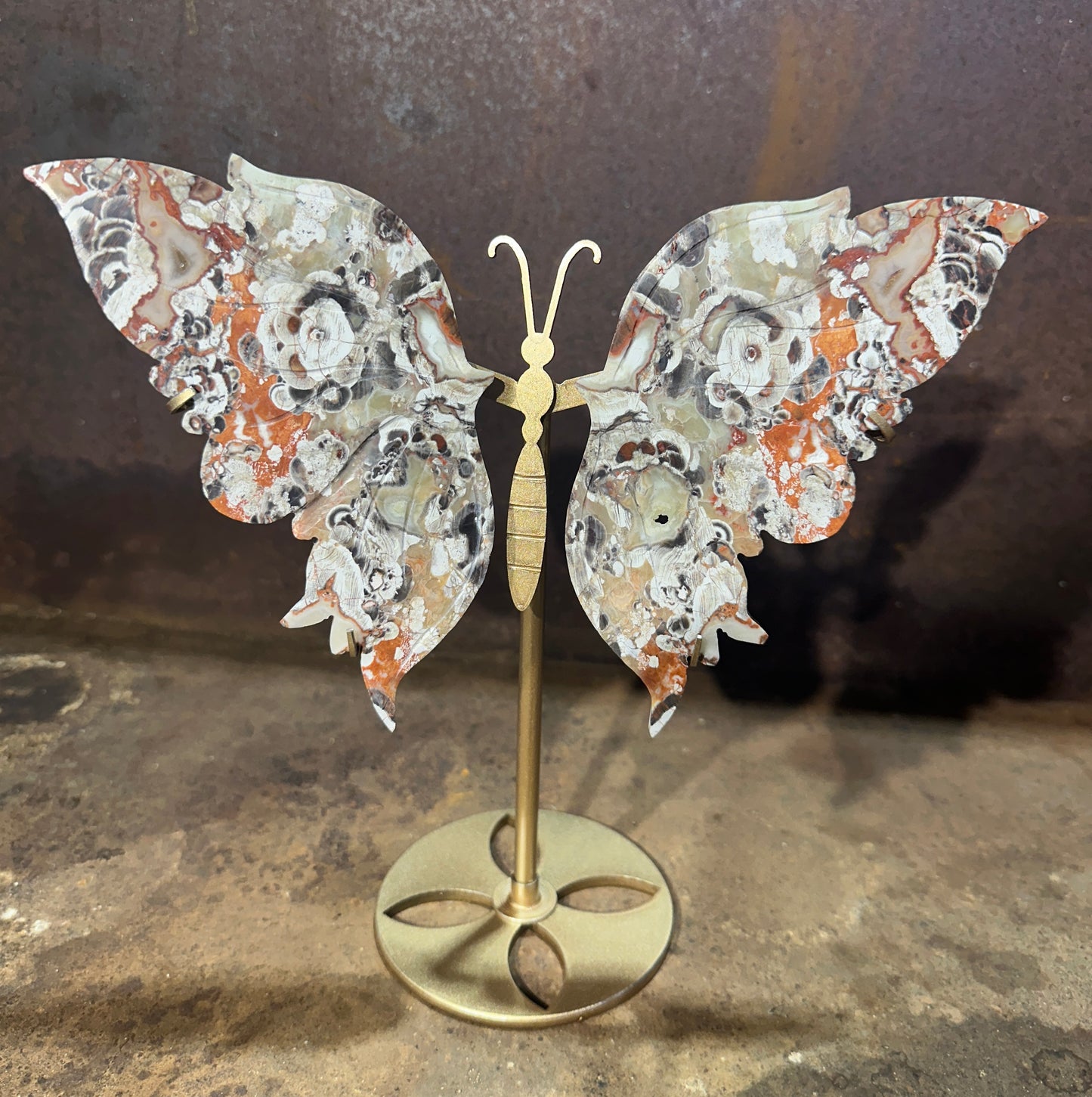 Money Agate Crystal Wings on Butterfly Stand – Abundance, Protection & Spiritual Clarity