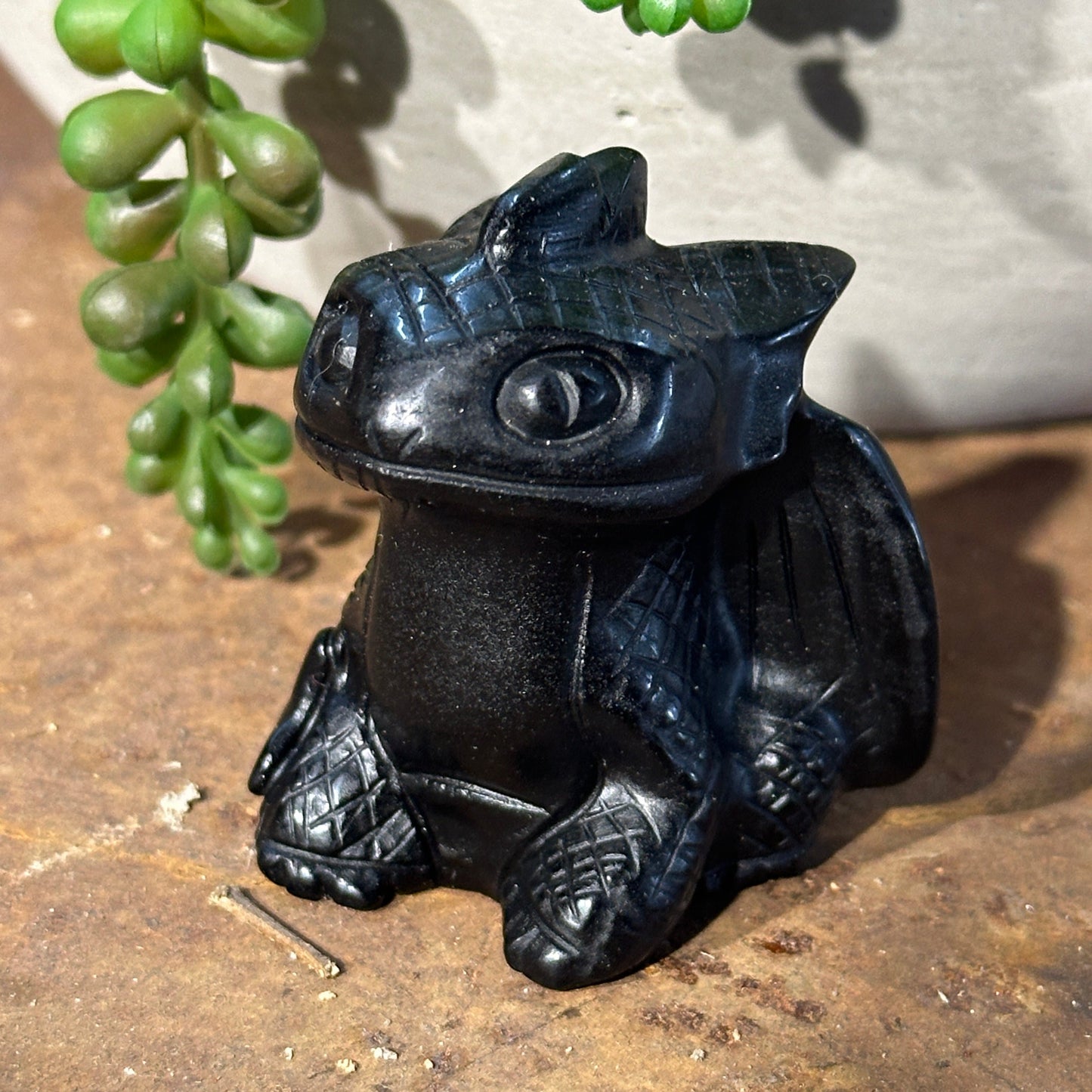 Toothless Dragon Obsidian Crystal Carving – Grounding, Emotional Healing & Spiritual Protection