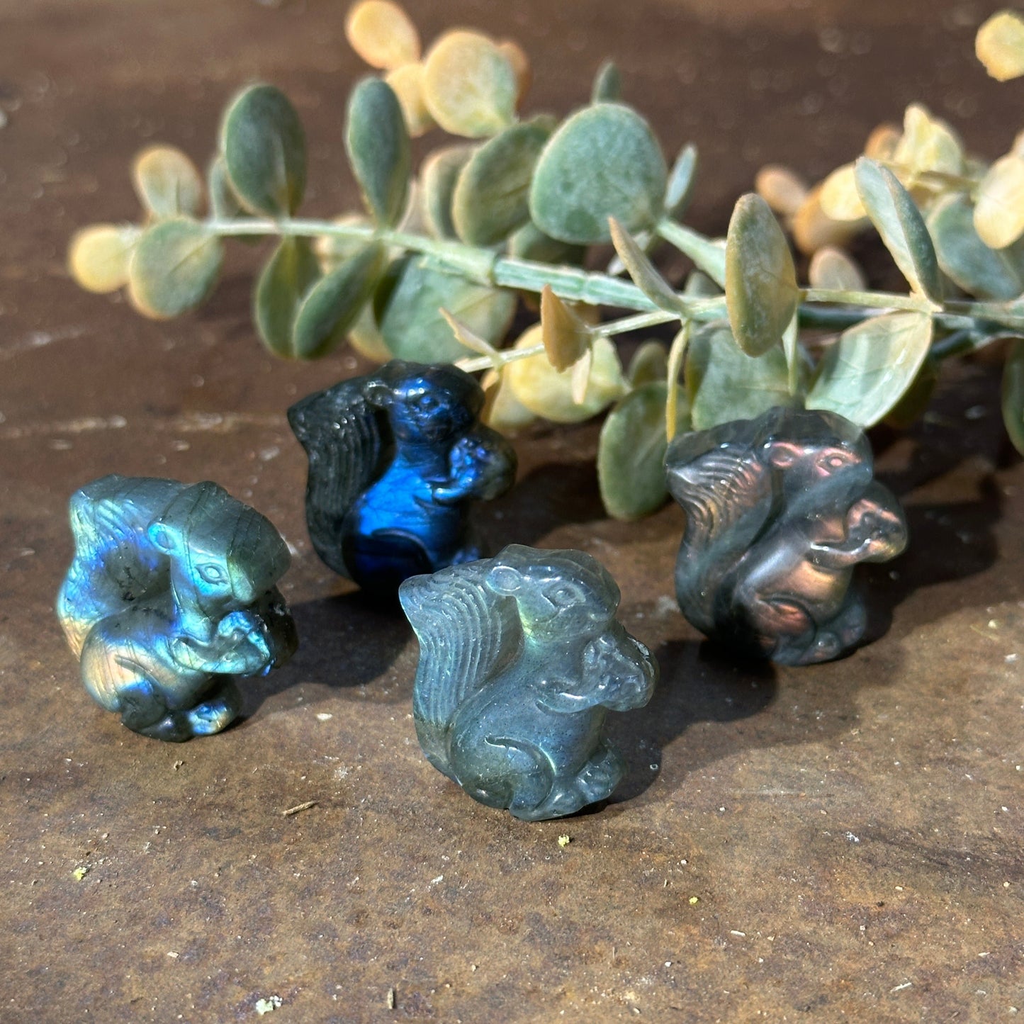Labradorite Squirrel Carving – A Symbol of Preparation, Resourcefulness, and Protection