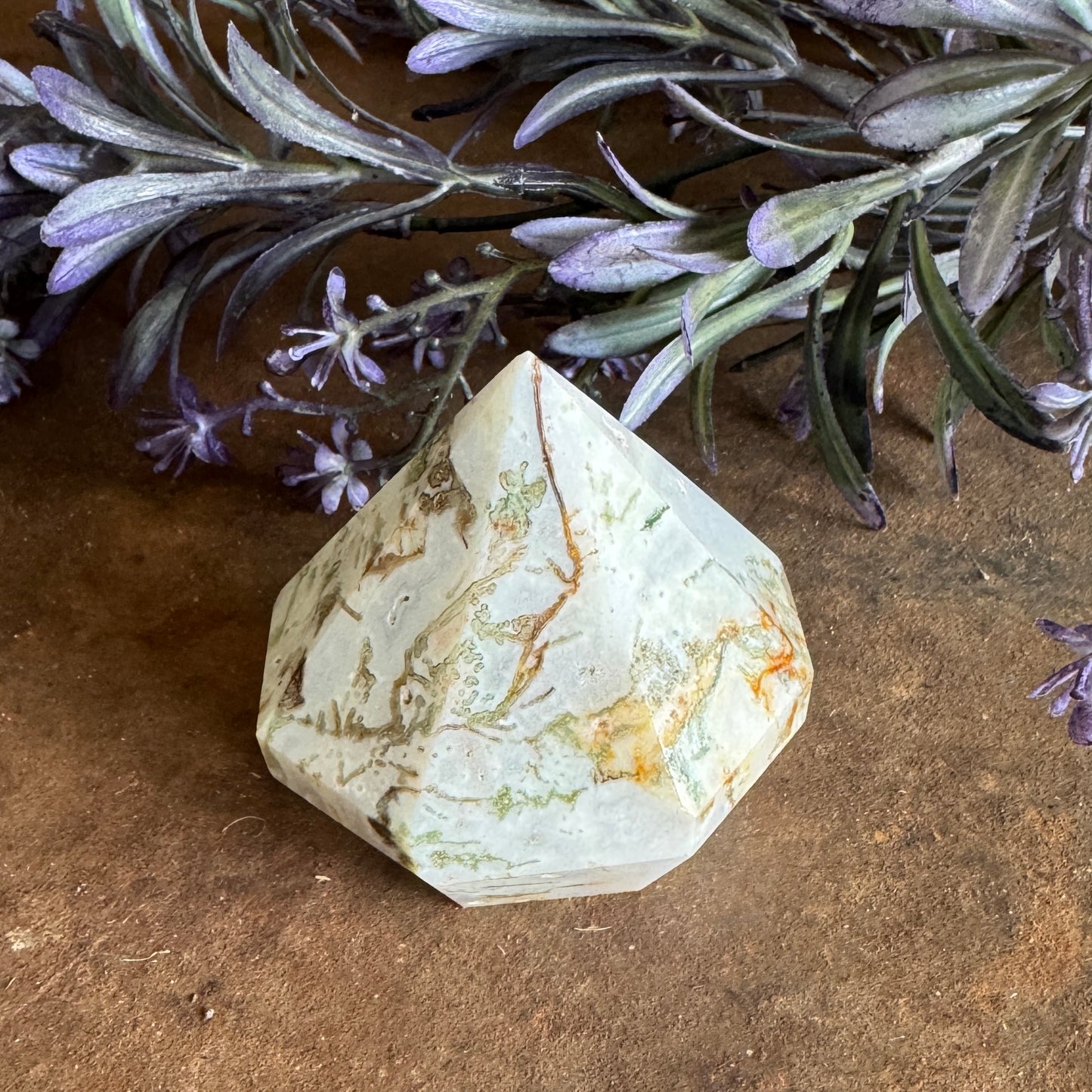 Moss Agate Crystal Diamond Cut Shape
