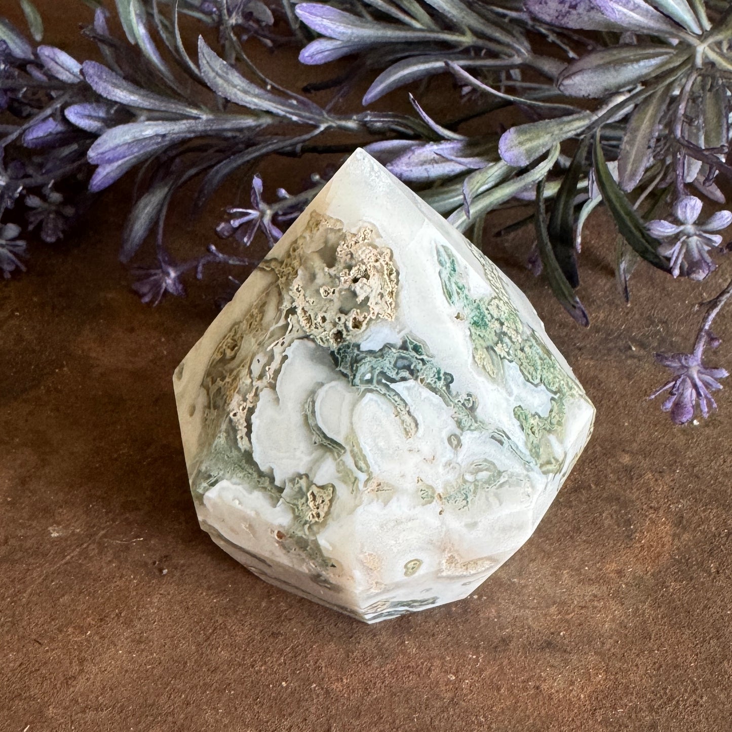 Moss Agate Crystal Diamond Cut Shape