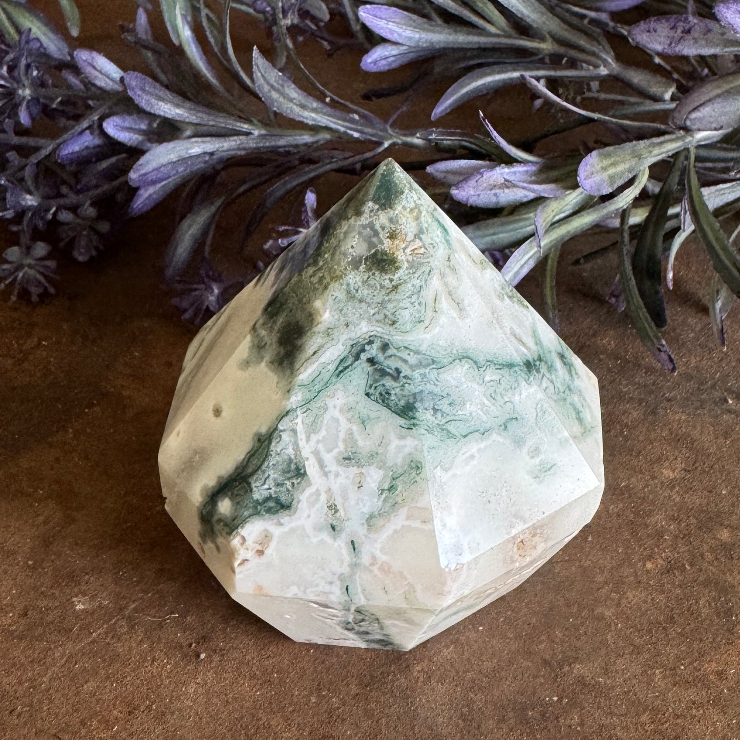 Moss Agate Crystal Diamond Cut Shape