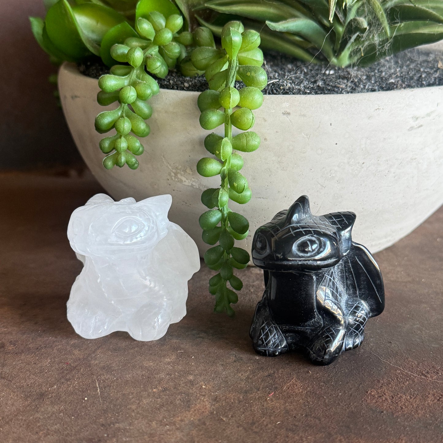 Toothless & Light Fury Crystal Dragon Set – Obsidian & Clear Quartz Fantasy Crystal Carvings for Protection, Intuition & Balance
