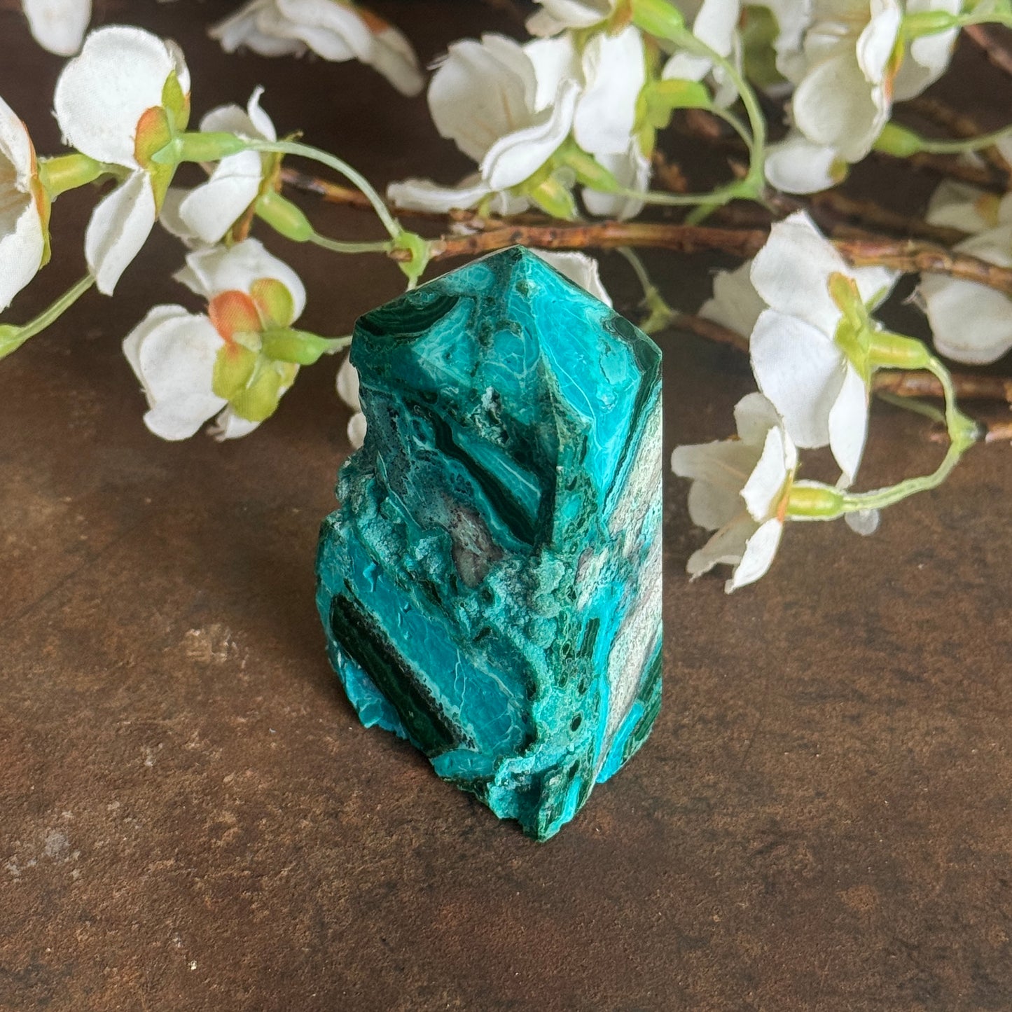 Chrysocolla & Malachite Crystal Tower – Heart Chakra Healing, Protection & Emotional Balance