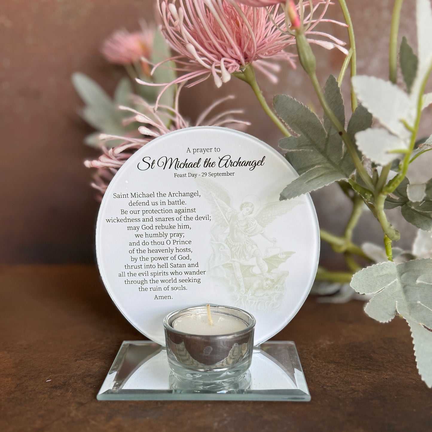 Archangel Michael Tealight Candle Holder (120 x 120mm) – Divine Protection & Angelic Strength