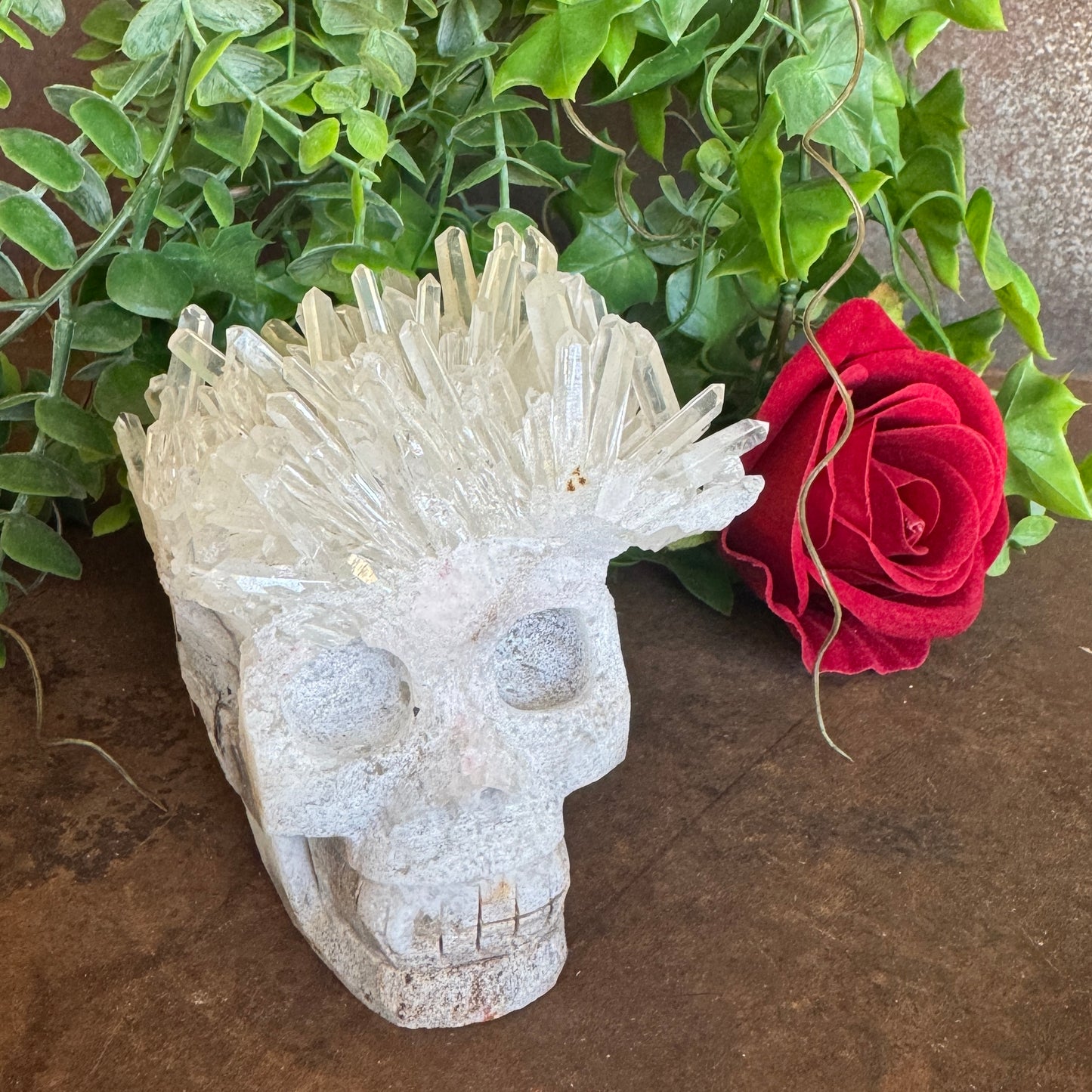 Clear Quartz Cluster Natural Stone Skull Carving - 714g