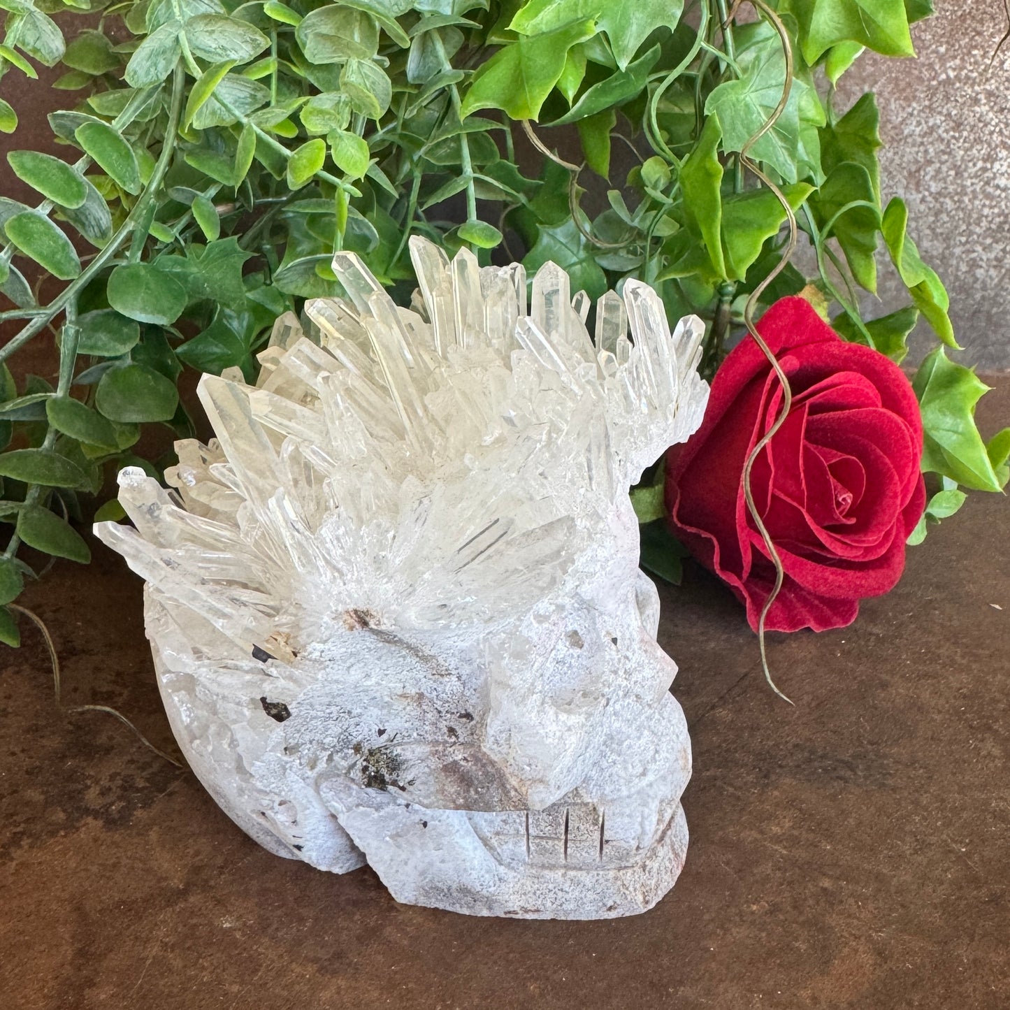 Clear Quartz Cluster Natural Stone Skull Carving - 714g