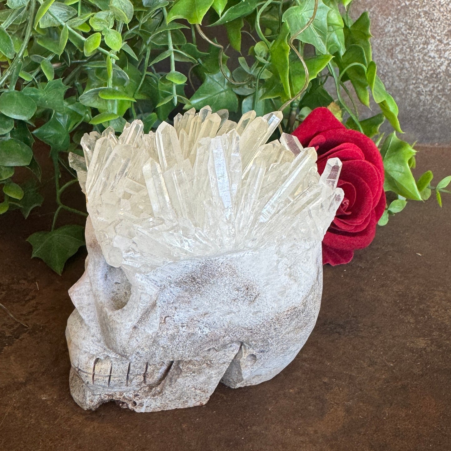 Clear Quartz Cluster Natural Stone Skull Carving - 714g