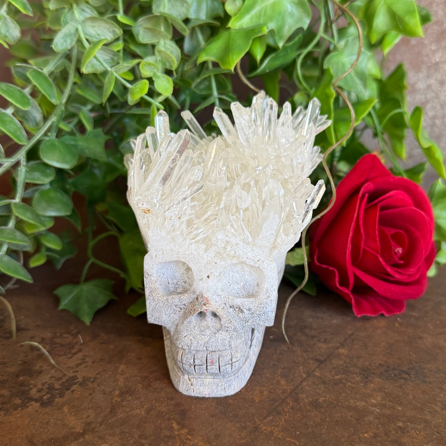 Clear Quartz Cluster Natural Stone Skull Carving - 638g