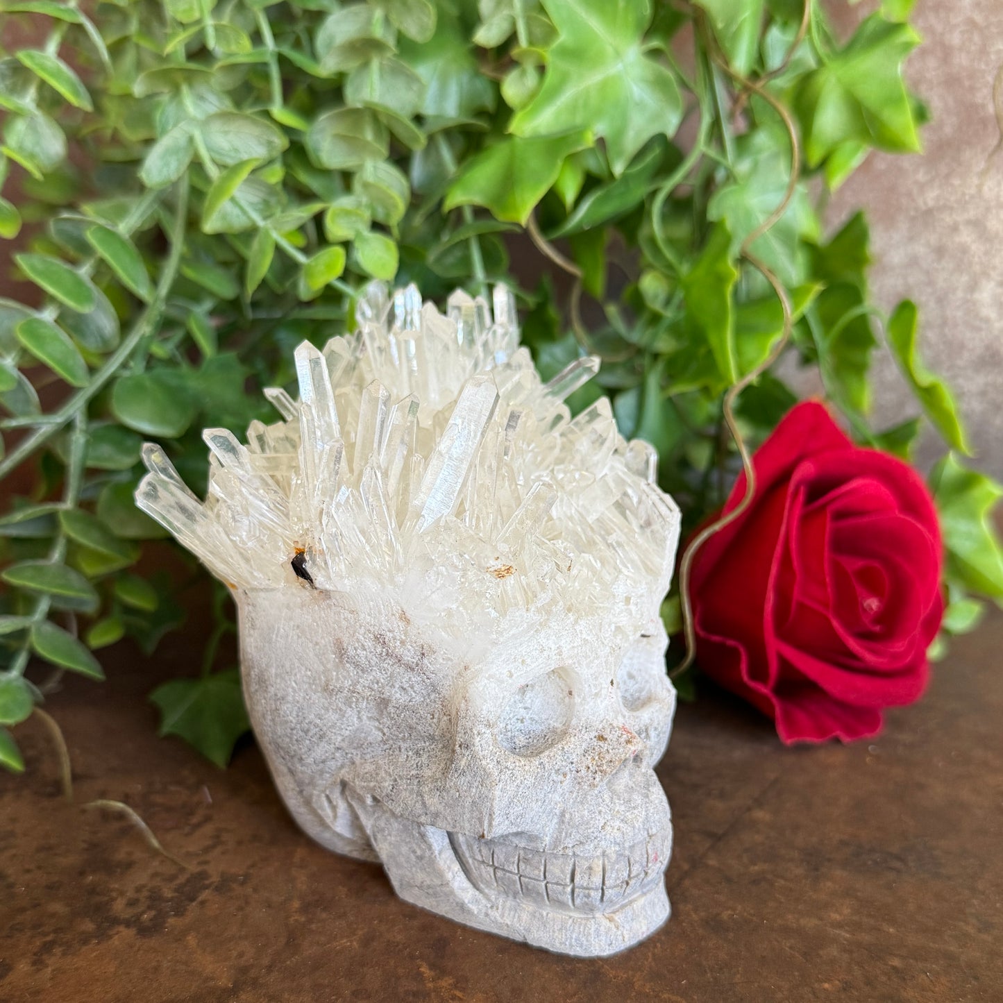 Clear Quartz Cluster Natural Stone Skull Carving - 638g